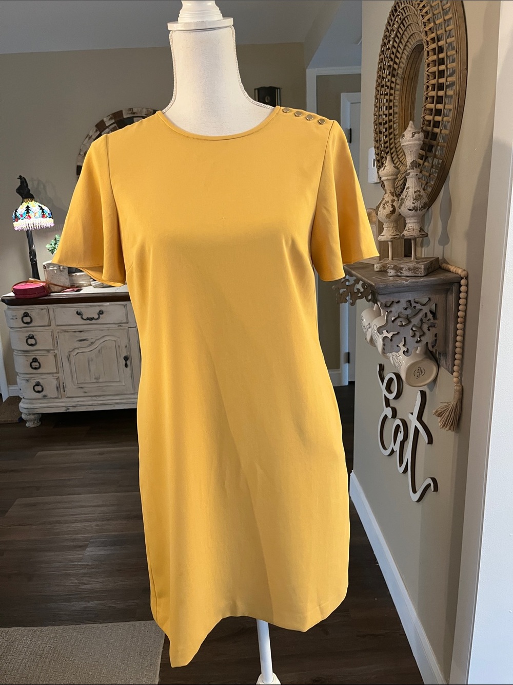 Ann Taylor Mustard Yellow Short Sleeve Shift Dress